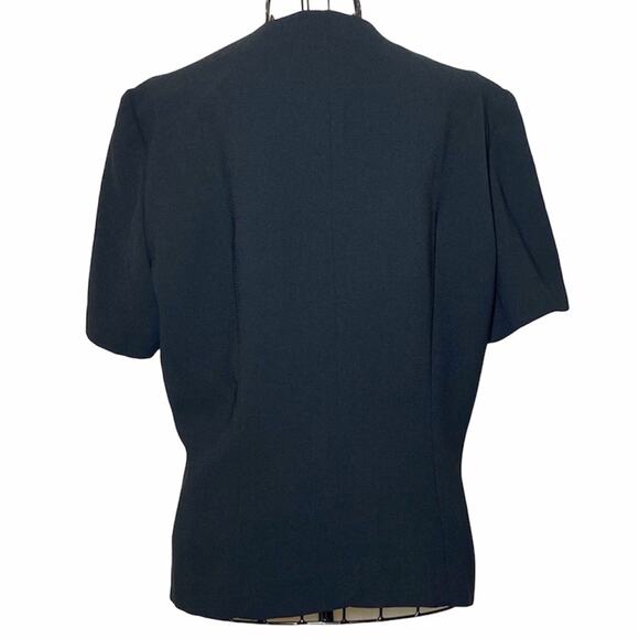 Dani Max Blazer Open Front Striped Short Sleeve Jacket Black Off White - Picture 2 of 5